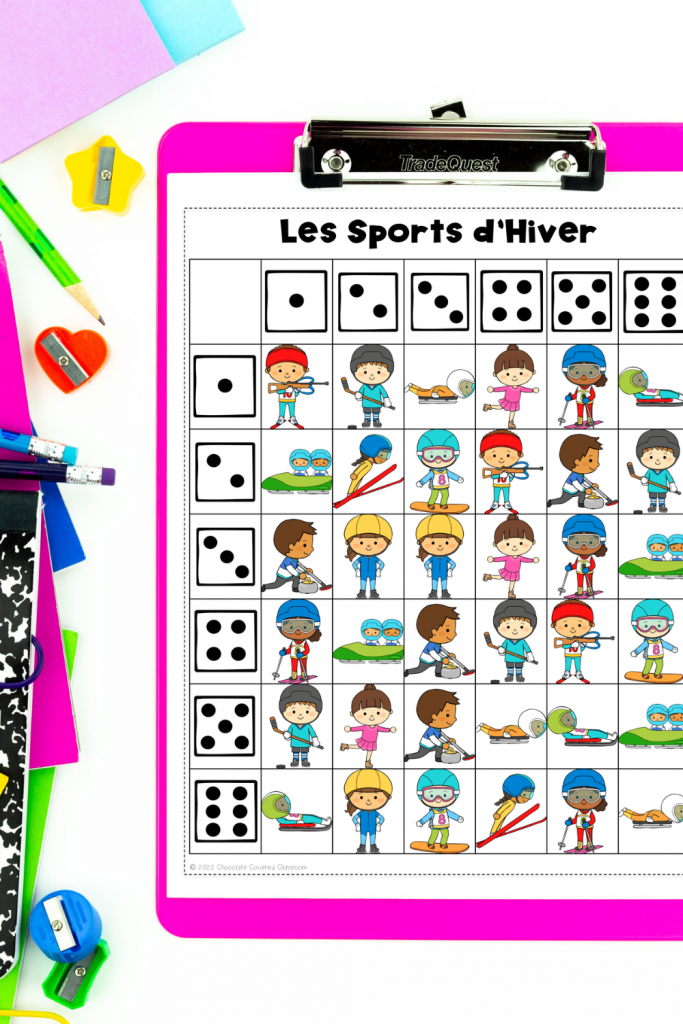 free french winter sports dice game for the french as a second language classroom