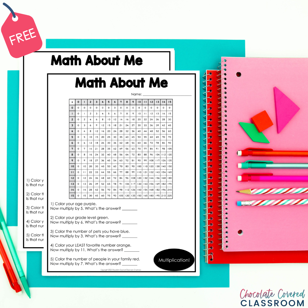 math about me - a free math back to school activity